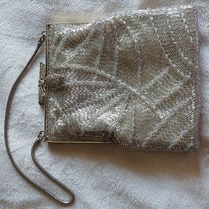 Vintage beaded hand bag purse with dragonfly closure READ